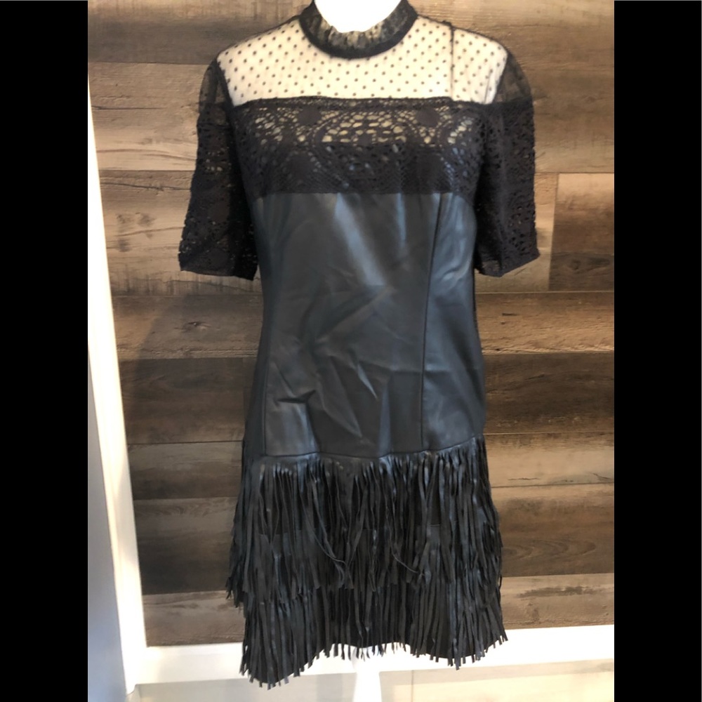 Guess size Large. Black leather fringe dress